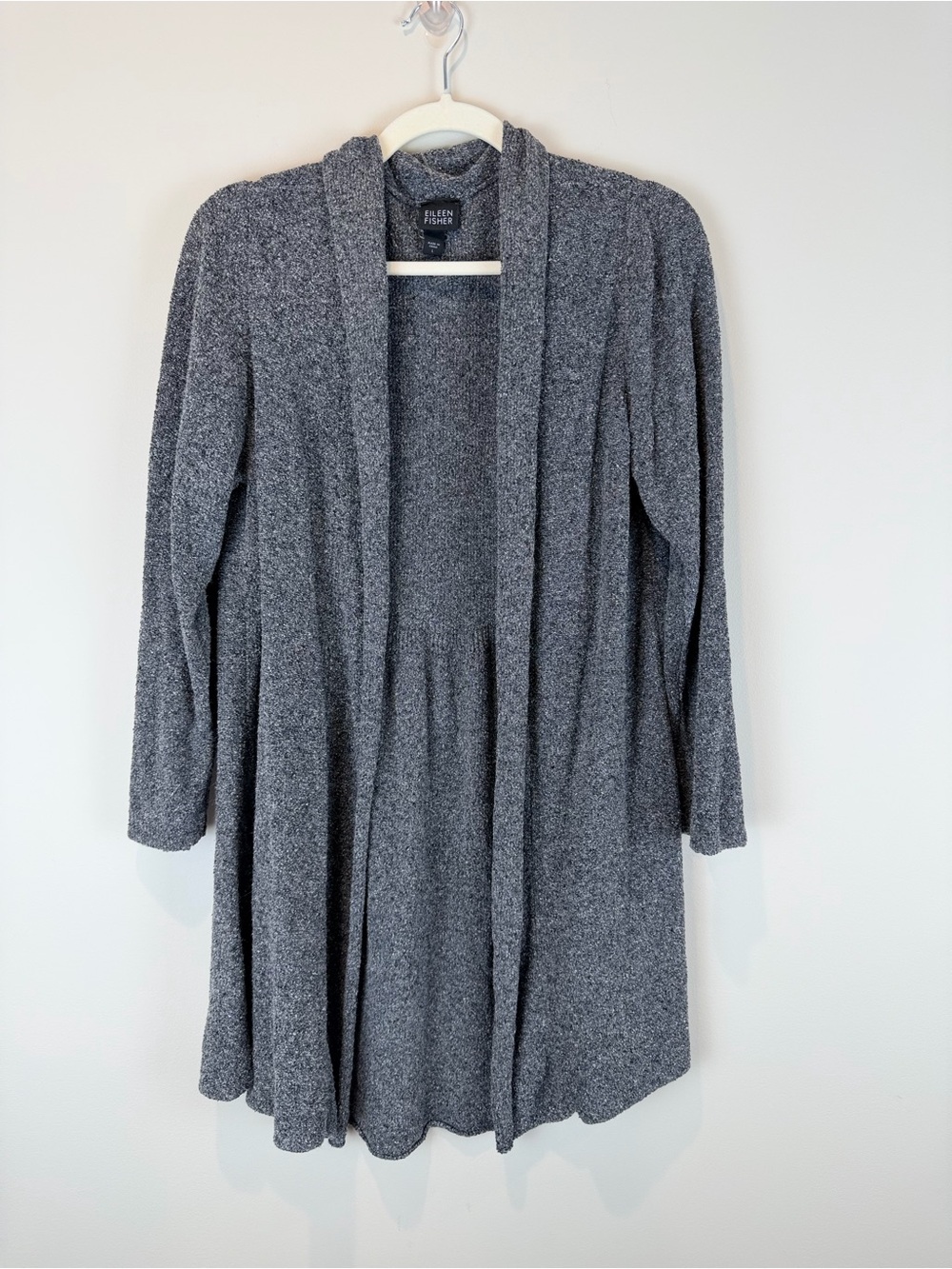 Eileen Fisher Charcoal Speckled Open-Front Knit Silk Blend Cardigan Large